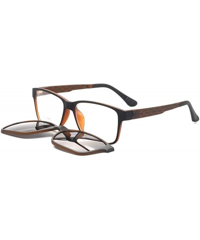 Men's 2-in-1 Square Magnetic Clip-On Sunglasses Prescription Eyeglass Frames (Brown 2) - C018SUWC8HT $14.91 Square