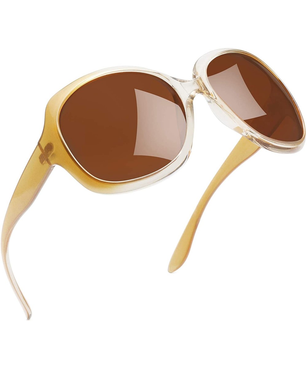 Polarized Sunglasses for Women Vintage Big Frame Sun Glasses Ladies Shades - Champagne Brown - CE12D0YJ37Z $13.53 Square