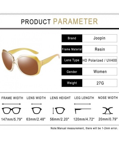 Polarized Sunglasses for Women Vintage Big Frame Sun Glasses Ladies Shades - Champagne Brown - CE12D0YJ37Z $13.53 Square
