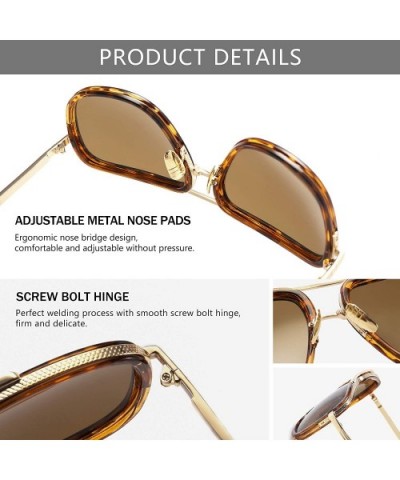 Women's Sunglasses Oversized Square Fashion Style Printed Metal Frame - Tortoise Frame (Glossy Finish)/Brown Lens - C21920KKD...