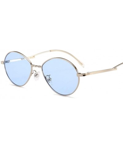 Women Candy Colors Small Oval Sunglasses Metal Frame Female Sun Glasses Clear Pink Lens Shades UV400 - Blue - C119992DMZ0 $8....