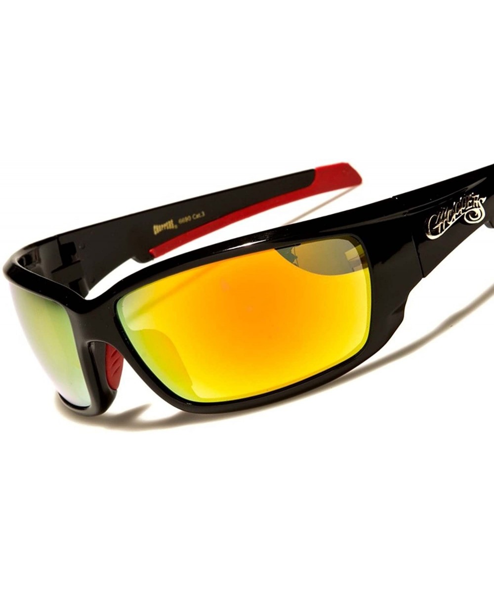 Motorcycle Riding Biker Rectangle Mens Wrap Around Sport Sunglasses - Black & Red / Yellow - CC18ECE7M57 $9.97 Wrap