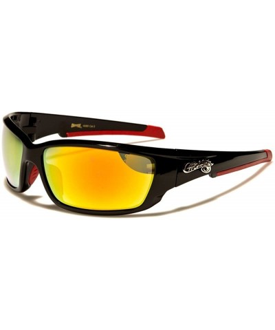 Motorcycle Riding Biker Rectangle Mens Wrap Around Sport Sunglasses - Black & Red / Yellow - CC18ECE7M57 $9.97 Wrap