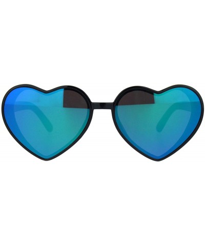 Womens Color Mirror Valentine Heart Shape Plastic Hippie Sunglasses - Black Teal - CJ18KL7Z03W $7.18 Round