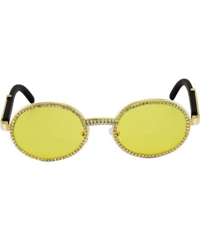 Oval Retro Round Diamond Sunglasses for Men-Women Luxury Glasses Fashion Crystal Wood Eyewear Shades - Yellow - CA195HN6MDI $...