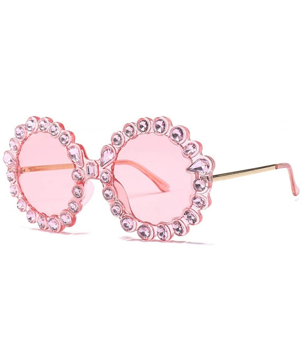 Fashion Round Sunglasses Crystal plastic Frame glasses for women UV400 - Pink - CK18N9GWEQ2 $8.44 Oval