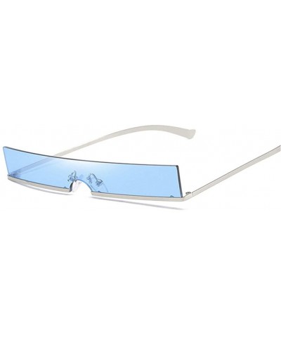 Fashion New Unisex Retro Ultra Small Frame Narrow Side One-piece Sunglasses - Blue - C018N0TA2H5 $6.73 Rectangular