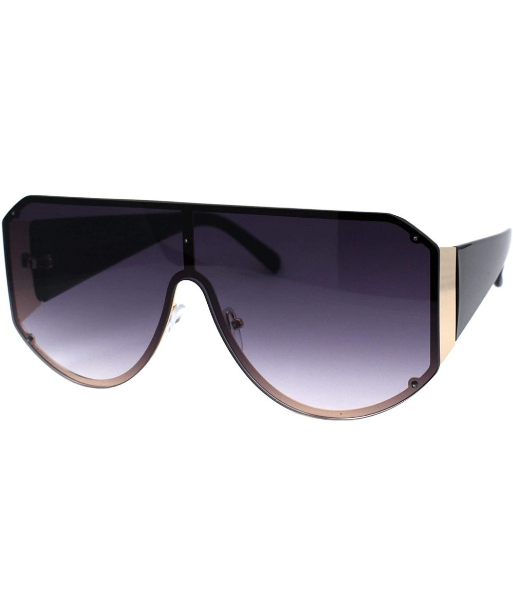 Oversized Shield Sunglasses Flat Top Unisex Modern Fashion Shades UV 400 - Gold Black (Smoke) - CT19845CULU $11.51 Oversized