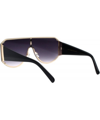 Oversized Shield Sunglasses Flat Top Unisex Modern Fashion Shades UV 400 - Gold Black (Smoke) - CT19845CULU $11.51 Oversized