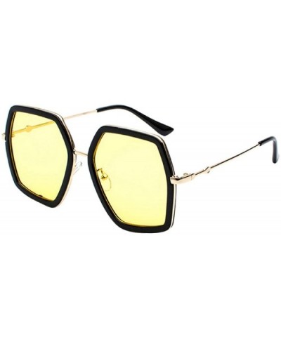 Women's Metal Oversized Sunglasses Square Frame Sun Glasses Flat Lens Retro Heart Sunglasses - Yellow - CY18U42UHII $5.20 Sport