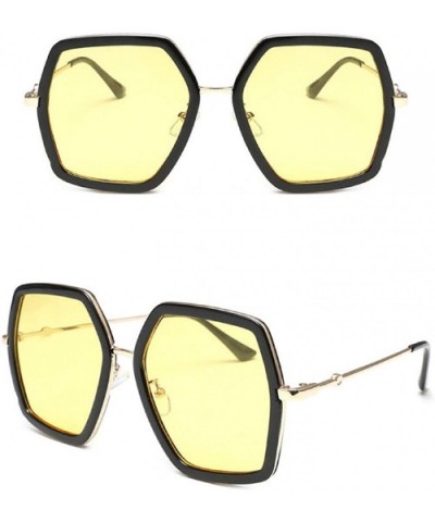 Women's Metal Oversized Sunglasses Square Frame Sun Glasses Flat Lens Retro Heart Sunglasses - Yellow - CY18U42UHII $5.20 Sport