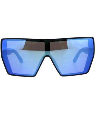 Womens Oversize Shield Bat Shape Robotic Cat Eye Color Mirror Sunglasses - Black Blue - C318DSS6ZQL $6.07 Shield
