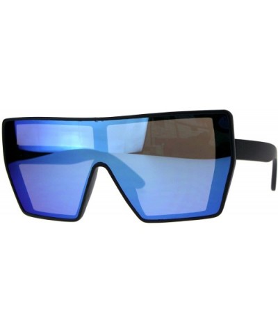 Womens Oversize Shield Bat Shape Robotic Cat Eye Color Mirror Sunglasses - Black Blue - C318DSS6ZQL $6.07 Shield