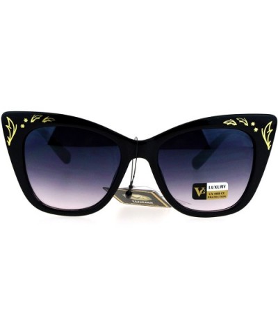 Womens Metalic Foil Bling Diva Large Thick Plastic Cat Eye Sunglasses - Black Gold - CC12O0X0WQ8 $5.04 Cat Eye