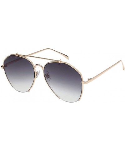 Women's Semi Rimless Aviator Sunglasses - Gold With Black - CC18IHLSQ49 $7.90 Aviator