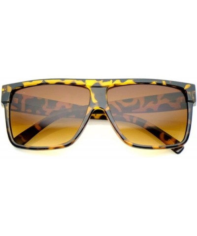 Oversize Flat Top Wide Temples Square Aviator Sunglasses 61mm - Shiny Tortoise / Amber - CL12O1HTY3T $5.20 Aviator