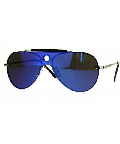Luxury Shield Flat Top Pilots Rimless Retro Metal Rim Sunglasses - Blue Mirror - CV188IKZN4Z $9.60 Rimless