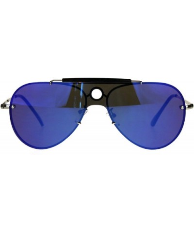 Luxury Shield Flat Top Pilots Rimless Retro Metal Rim Sunglasses - Blue Mirror - CV188IKZN4Z $9.60 Rimless