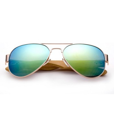 High Qaulity Real Bamboo Arm Aviator Sunglasses Bamboo Sunglasses for Men & Women - Light Green Flash - C718ELAE00Z $11.69 Ov...