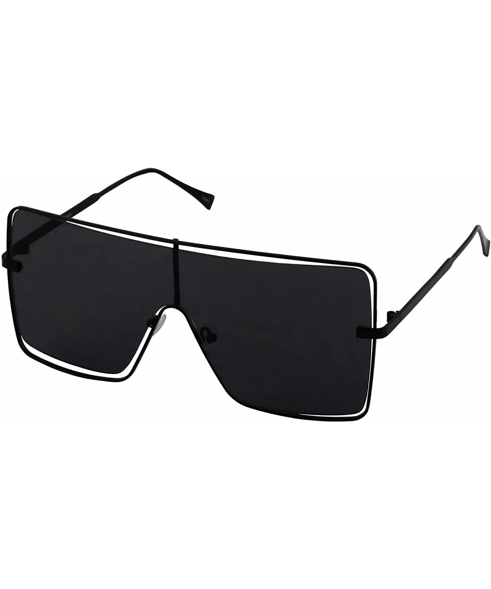 Oversized Flat Top Square VINTAGE RETRO SHIELD VISOR Style Aviator SUNGLASSES - Black - CJ18M2US3IH $10.77 Aviator