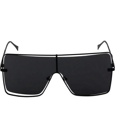 Oversized Flat Top Square VINTAGE RETRO SHIELD VISOR Style Aviator SUNGLASSES - Black - CJ18M2US3IH $10.77 Aviator