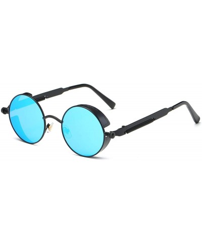 Vintage Steampunk Retro Metal Round Circle Frame Sunglasses - C19 ice Blue Lens/Black Frame - CW18QSYLI0W $9.91 Aviator