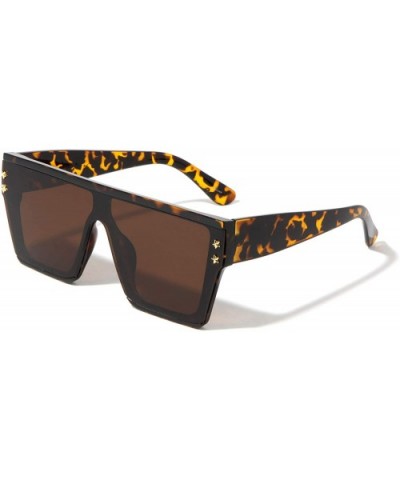 Star Studs Flat Top One Piece Shield Lens Square Sunglasses - Brown Demi - CR190EMDLHI $10.30 Square