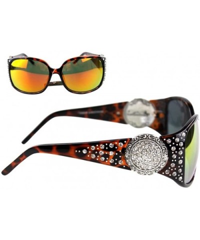 Womens Rhinestone Concho Sunglasses (BROWN CHEETAH - COLORED) - CJ182E7RYS7 $20.68 Rectangular