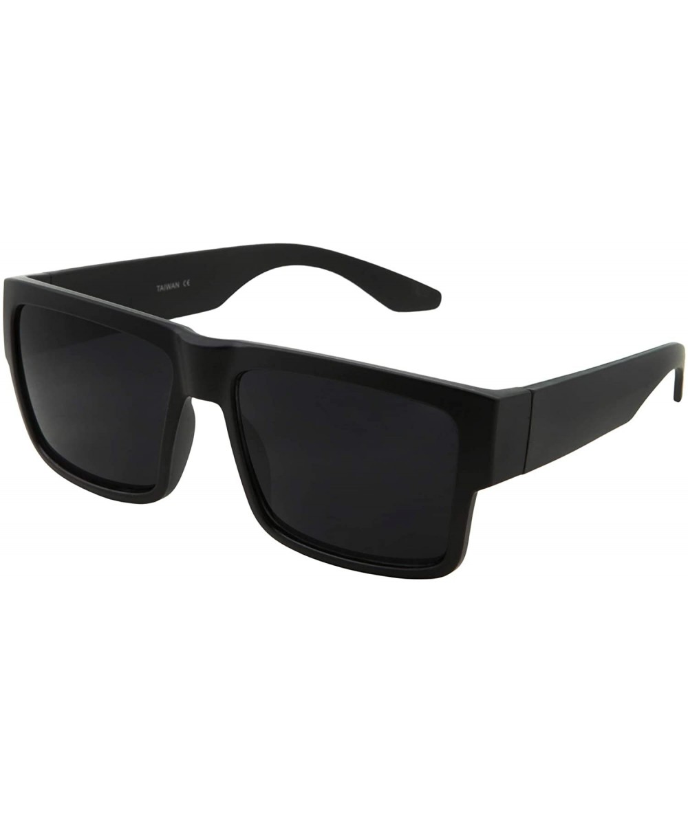 Square Black Super Dark Sunglasses - Men Women - Stylish Modern Model Gangster - Black - C6196CC3W65 $7.50 Round