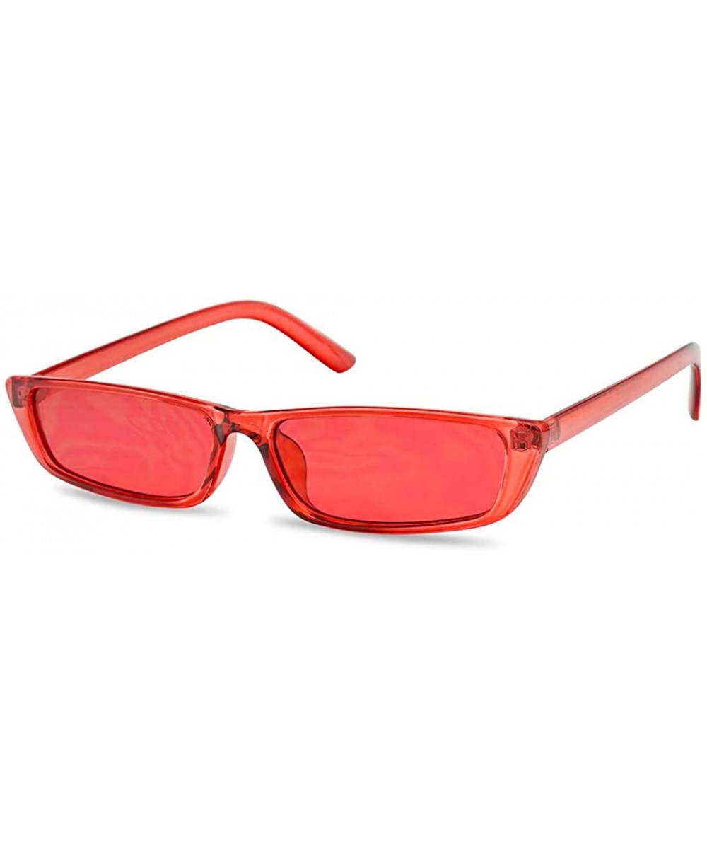 90's Vibe Super Slim Rectangular Candy Colored Transparent Frame Sunglasses - Red Frame - CI18EYGDL5G $11.22 Rectangular