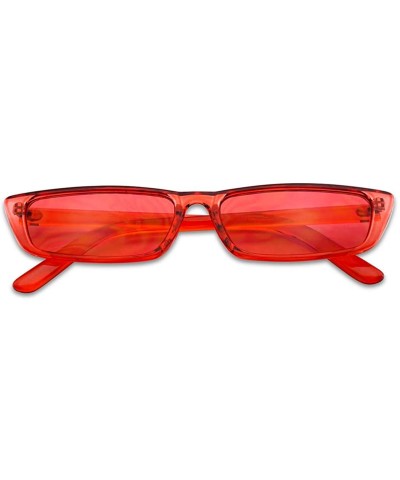 90's Vibe Super Slim Rectangular Candy Colored Transparent Frame Sunglasses - Red Frame - CI18EYGDL5G $11.22 Rectangular