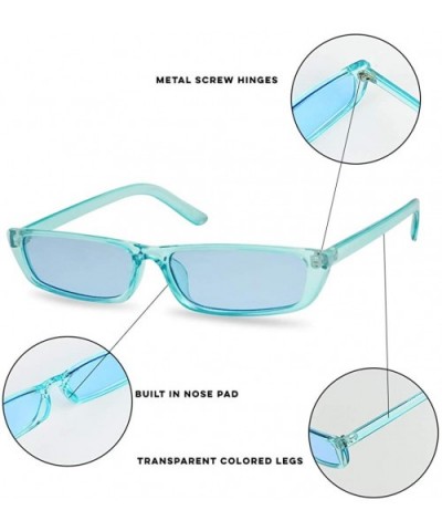 90's Vibe Super Slim Rectangular Candy Colored Transparent Frame Sunglasses - Red Frame - CI18EYGDL5G $11.22 Rectangular