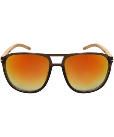 Retro Wooden Bamboo Sunglasses Aviators Women Men Mirrored Lens with Case - CM18GTZKZ89 $14.08 Square