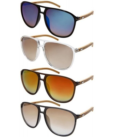 Retro Wooden Bamboo Sunglasses Aviators Women Men Mirrored Lens with Case - CM18GTZKZ89 $14.08 Square