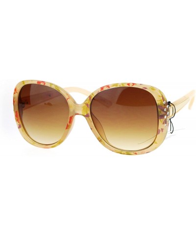 Womens Rhinestone Studded Oversize Fashion Plastic Butterfly Sunglasses - Beige Flower - C312O6IWD5A $9.77 Butterfly