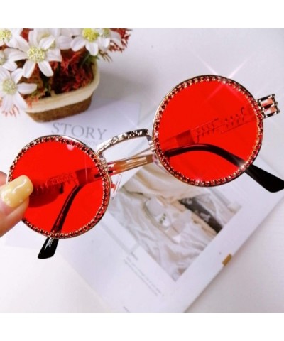 Vintage Round Diamond Sunglasses Women Luxury Steampunk Red Black Clear Lens Rhinestone Eyeglasses UV400 - 5 - CV197Y7EK59 $2...