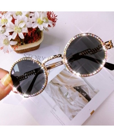 Vintage Round Diamond Sunglasses Women Luxury Steampunk Red Black Clear Lens Rhinestone Eyeglasses UV400 - 5 - CV197Y7EK59 $2...