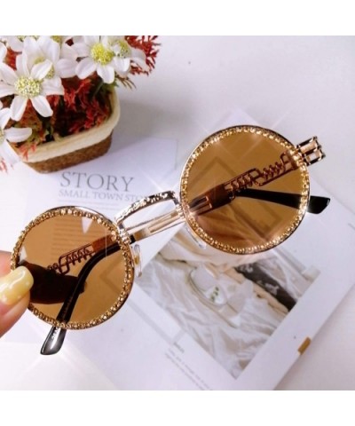 Vintage Round Diamond Sunglasses Women Luxury Steampunk Red Black Clear Lens Rhinestone Eyeglasses UV400 - 5 - CV197Y7EK59 $2...