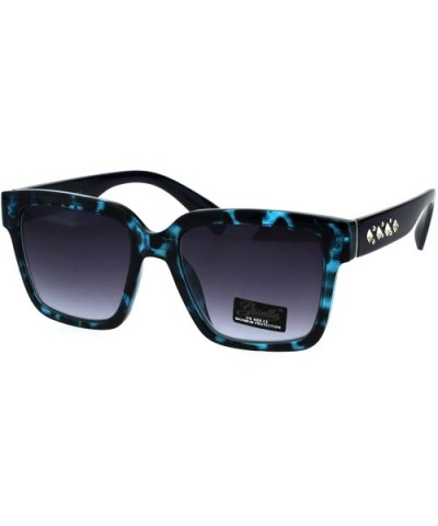 Womens Boyfriend Style Horn Rim Rectangular Plastic Goth Sunglasses - Blue Tortoise Smoke - CX18EHLOT3O $8.11 Rectangular