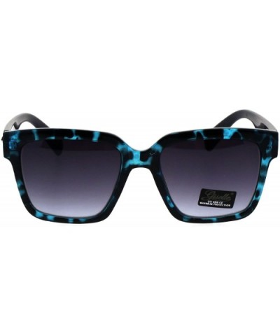 Womens Boyfriend Style Horn Rim Rectangular Plastic Goth Sunglasses - Blue Tortoise Smoke - CX18EHLOT3O $8.11 Rectangular