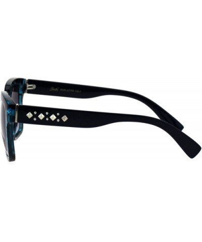 Womens Boyfriend Style Horn Rim Rectangular Plastic Goth Sunglasses - Blue Tortoise Smoke - CX18EHLOT3O $8.11 Rectangular