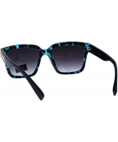 Womens Boyfriend Style Horn Rim Rectangular Plastic Goth Sunglasses - Blue Tortoise Smoke - CX18EHLOT3O $8.11 Rectangular