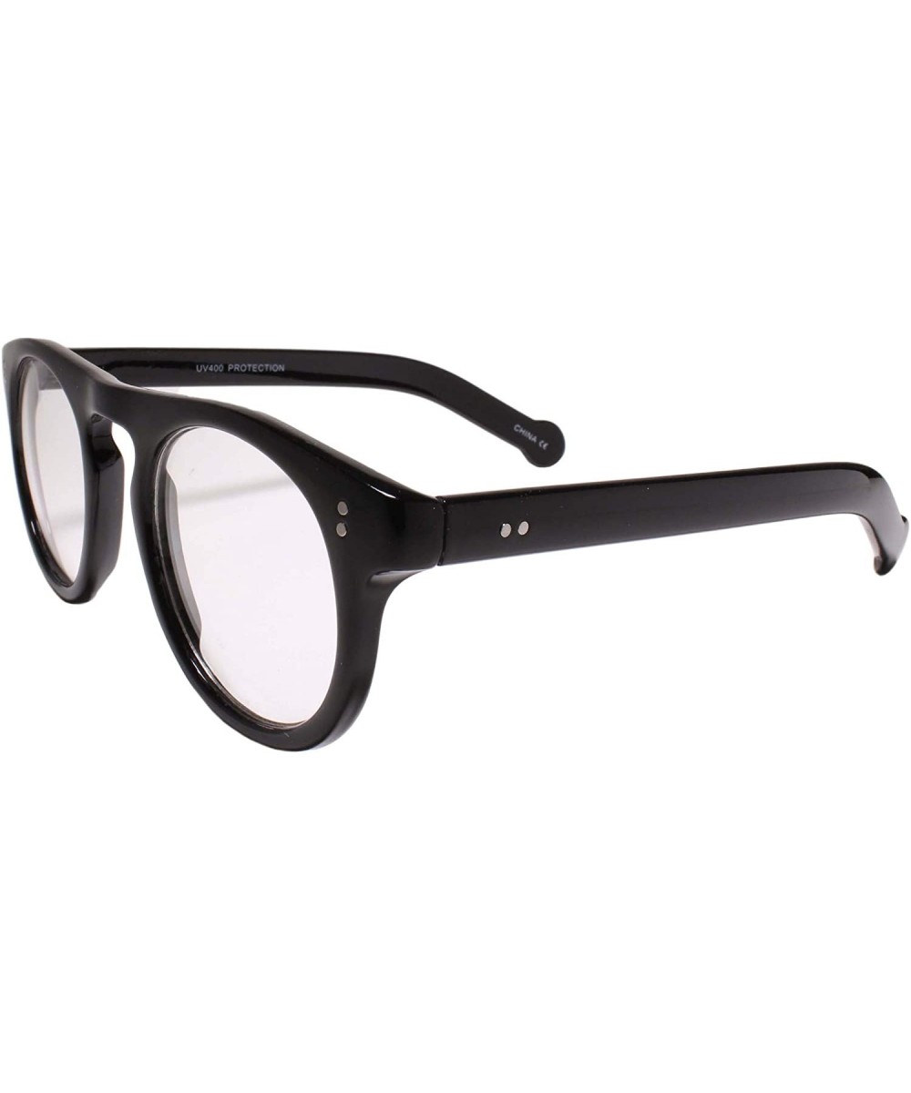 Classic Keyhole Nose Bridge Round Clear Lens Horn Rimmed Eye Glasses - Black - CI199ERGGG9 $10.01 Round