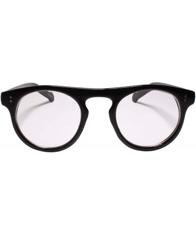 Classic Keyhole Nose Bridge Round Clear Lens Horn Rimmed Eye Glasses - Black - CI199ERGGG9 $10.01 Round