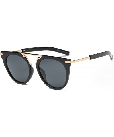 Women's Retro Vintage Designer Round Sunglasses Mode Eye Glasses Sliver - Gold/Black - CL183KIUEAW $9.00 Round