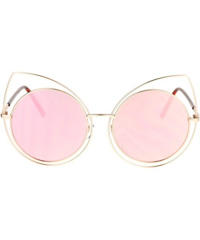 Womens Sunglasses Oversized Round Circle Cateye Double Frame Mirror Lens - Gold (Pink Mirror) - CO186OUII0O $9.01 Round