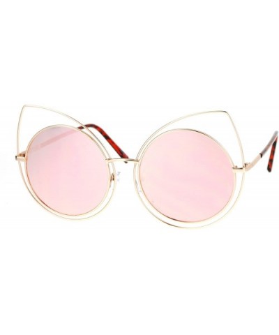 Womens Sunglasses Oversized Round Circle Cateye Double Frame Mirror Lens - Gold (Pink Mirror) - CO186OUII0O $9.01 Round