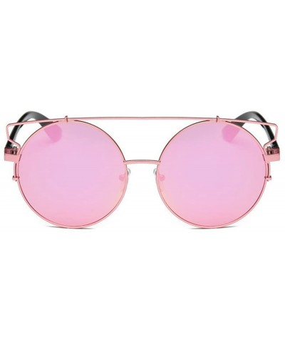 Small Round Polarized Sunglasses Double Bridge Frame Mirrored Lens 100% UV Protection - Pink - CS18TY4GZDR $5.81 Round