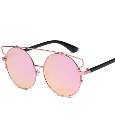 Small Round Polarized Sunglasses Double Bridge Frame Mirrored Lens 100% UV Protection - Pink - CS18TY4GZDR $5.81 Round