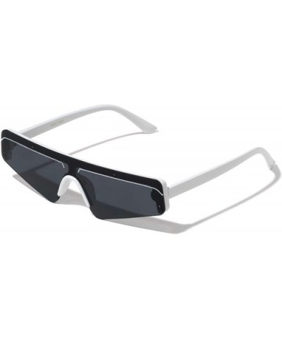 Flat Top Geometric Designer One Piece Sport Shield Sunglasses - White - CX197LLQ22S $12.92 Sport